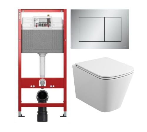 Комплект: инсталляция для унитаза TECEbase kit 9400402 с кнопкой и подвесным безободковым унитазом Teymi Helmi S T40302