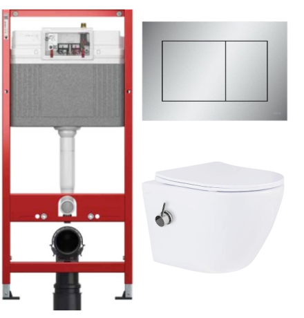 Комплект: инсталляция для унитаза TECEbase kit 9400402 с кнопкой и подвесным унитазом Amore di Mare Delio Tornado Bidet P203-XT