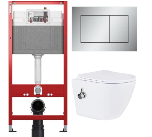 Комплект: инсталляция для унитаза TECEbase kit 9400402 с кнопкой и подвесным унитазом Amore di Mare Delio Bidet P203-X