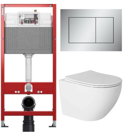 Комплект: инсталляция для унитаза TECEbase kit 9400402 с кнопкой и подвесным унитазом Amore di Mare Delio Tornado P203-T