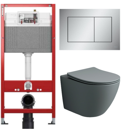 Комплект: инсталляция для унитаза TECEbase kit 9400402 с кнопкой и подвесным унитазом Amore di Mare Delio Tornado P203MGR-T