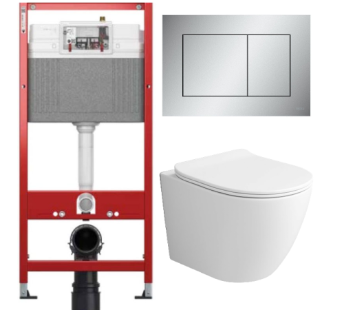 Комплект: инсталляция для унитаза TECEbase kit 9400402 с кнопкой и подвесным унитазом Amore di Mare Delio Tornado P203MW-T