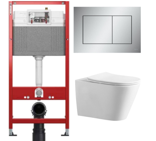 Комплект: инсталляция для унитаза TECEbase kit 9400402 с кнопкой и подвесным унитазом Amore di Mare Elsa Tornado P312-T