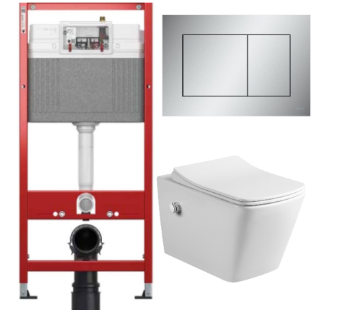 Комплект: инсталляция для унитаза TECEbase kit 9400402 с кнопкой и подвесным унитазом Amore di Mare Garda Bidet P310-X