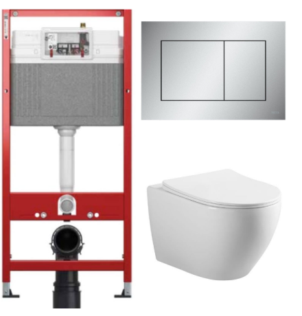 Комплект: инсталляция для унитаза TECEbase kit 9400402 с кнопкой и подвесным унитазом Amore di Mare Nemi Tornado P311-T