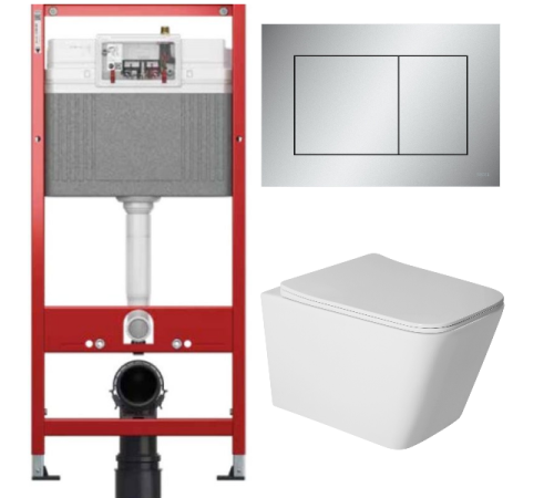 Комплект: инсталляция для унитаза TECEbase kit 9400402 с кнопкой и подвесным унитазом Amore di Mare Tassaro Tornado P202-T