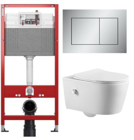 Комплект: инсталляция для унитаза TECEbase kit 9400402 с кнопкой и подвесным унитазом Amore di Mare Temo Bidet P322-X