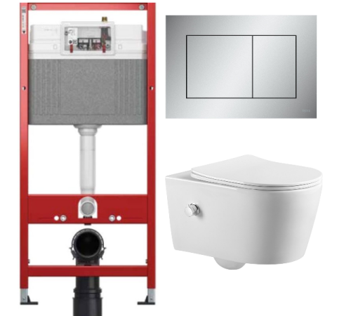 Комплект: инсталляция для унитаза TECEbase kit 9400402 с кнопкой и подвесным унитазом Amore di Mare Temo Bidet P322-X