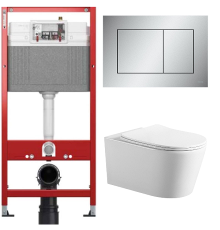 Комплект: инсталляция для унитаза TECEbase kit 9400402 с кнопкой и подвесным унитазом Amore di Mare Temo P322