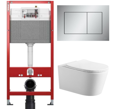 Комплект: инсталляция для унитаза TECEbase kit 9400402 с кнопкой и подвесным унитазом Amore di Mare Temo P322