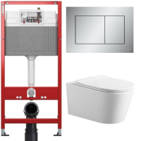 Комплект: инсталляция для унитаза TECEbase kit 9400402 с кнопкой и подвесным унитазом Amore di Mare Temo Tornado P322-T