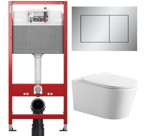 Комплект: инсталляция для унитаза TECEbase kit 9400402 с кнопкой и подвесным унитазом Amore di Mare Temo Tornado P322-T