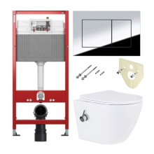 Комплект 6 в 1: инсталляция TECEbase kit 9400412 с кнопкой хром и подвесным унитазом Amore di Mare Delio Bidet P203-X