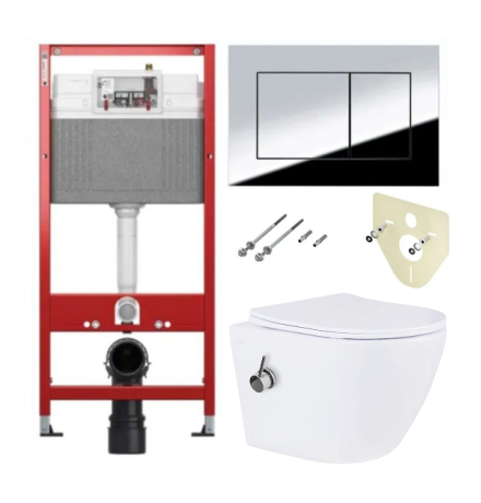 Комплект: инсталляция TECEbase kit 9400412 с кнопкой хром и подвесным унитазом Amore di Mare Delio Tornado Bidet P203-XT