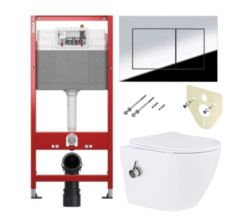 Комплект 6 в 1: инсталляция TECEbase kit 9400412 с кнопкой хром и подвесным унитазом Amore di Mare Delio Bidet P203-X