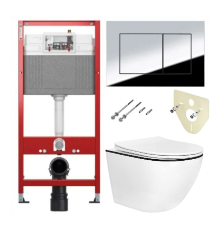  Комплект 6 в 1: инсталляция TECEbase kit 9400412 с кнопкой хром и подвесным унитазом Amore di Mare Delio P203B