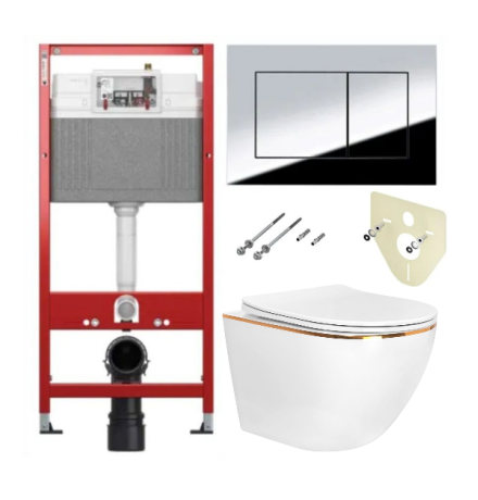 Комплект 6 в 1: инсталляция TECEbase kit 9400412 с кнопкой хром и подвесным унитазом Amore di Mare Delio P203G