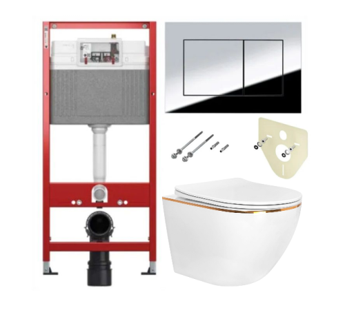 Комплект 6 в 1: инсталляция TECEbase kit 9400412 с кнопкой хром и подвесным унитазом Amore di Mare Delio P203G