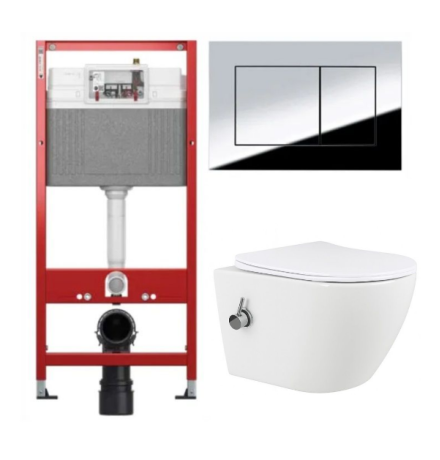Комплект: инсталляция TECEbase kit 9400412 с кнопкой хром и подвесным унитазом Amore di Mare Lenza Tornado Bidet P252-XT