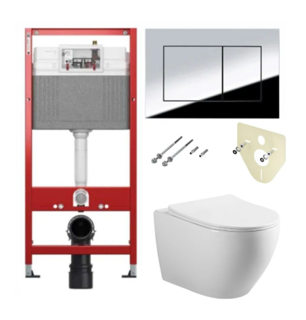 Комплект 6 в 1: инсталляция TECEbase kit 9400412 с кнопкой хром и подвесным унитазом Amore di Mare Nemi Tornado P311-T