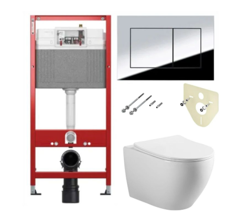 Комплект 6 в 1: инсталляция TECEbase kit 9400412 с кнопкой хром и подвесным унитазом Amore di Mare Nemi Tornado P311-T