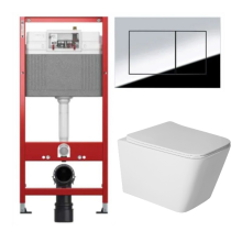 Комплект 6 в 1: инсталляция TECEbase kit 9400412 с кнопкой хром и подвесным унитазом Amore di Mare Tassaro Tornado P202-T