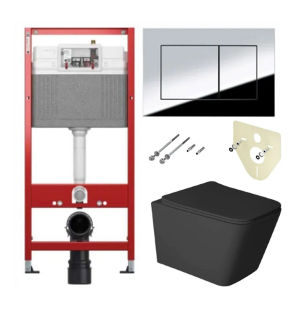 Комплект 6 в 1: инсталляция TECEbase kit 9400412 с кнопкой хром и подвесным унитазом Amore di Mare Tassaro Tornado P202MB-T