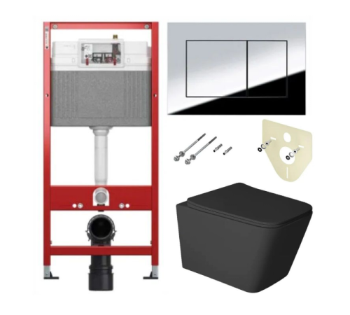 Комплект 6 в 1: инсталляция TECEbase kit 9400412 с кнопкой хром и подвесным унитазом Amore di Mare Tassaro Tornado P202MB-T