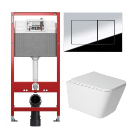 Комплект 6 в 1: инсталляция TECEbase kit 9400412 с кнопкой хром и подвесным унитазом Amore di Mare Tassaro Tornado P202MW-T