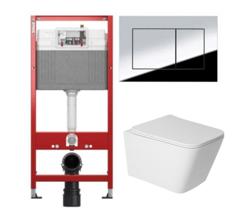 Комплект 6 в 1: инсталляция TECEbase kit 9400412 с кнопкой хром и подвесным унитазом Amore di Mare Tassaro Tornado P202MW-T