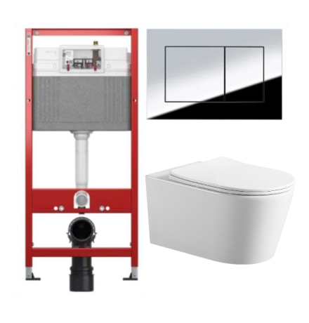 Комплект: инсталляция TECEbase kit 9400412 с кнопкой хром и подвесным унитазом Amore di Mare Temo Tornado P322-T
