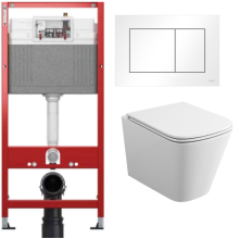 Комплект: инсталляция TECEbase kit 9400413 с белой кнопкой и подвесным безободковым унитазом Teymi Helmi S T40302