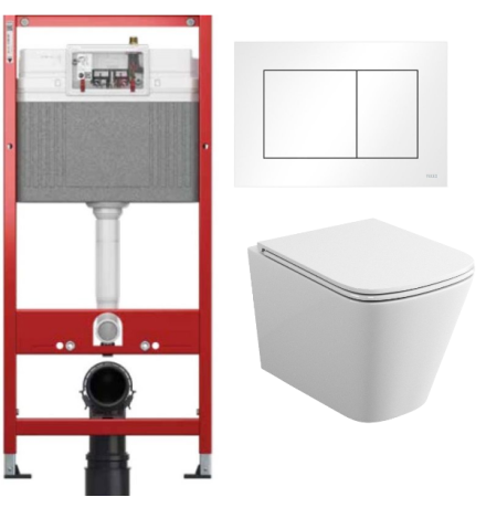 Комплект: инсталляция TECEbase kit 9400413 с белой кнопкой и подвесным безободковым унитазом Teymi Helmi S T40302