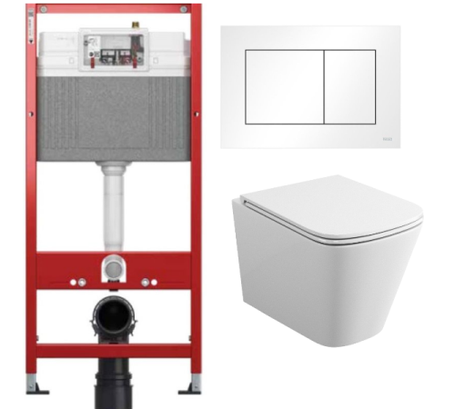 Комплект: инсталляция TECEbase kit 9400413 с белой кнопкой и подвесным безободковым унитазом Teymi Helmi S T40302