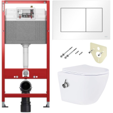 Комплект 6 в 1: инсталляция TECEbase kit 9400413 с белой кнопкой и подвесным унитазом Amore di Mare Delio Bidet P203-X