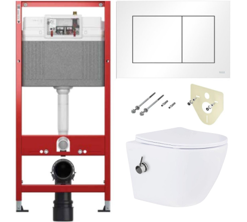 Комплект 6 в 1: инсталляция TECEbase kit 9400413 с белой кнопкой и подвесным унитазом Amore di Mare Delio Bidet P203-X