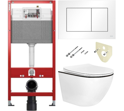  Комплект 6 в 1: инсталляция TECEbase kit 9400413 с белой кнопкой и подвесным унитазом Amore di Mare Delio P203B