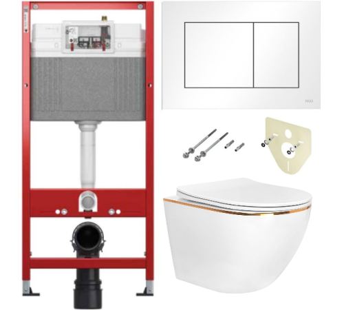 Комплект 6 в 1: инсталляция TECEbase kit 9400413 с белой кнопкой и подвесным унитазом Amore di Mare Delio P203G