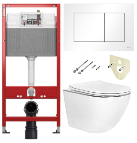 Комплект 6 в 1: инсталляция TECEbase kit 9400413 с белой кнопкой и подвесным унитазом Amore di Mare Delio P203S