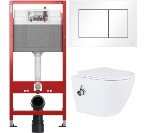 Комплект: инсталляция TECEbase kit 9400413 с белой кнопкой и подвесным унитазом Amore di Mare Delio Tornado Bidet P203-XT