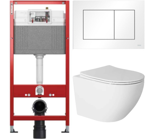 Комплект: инсталляция TECEbase kit 9400413 с белой кнопкой и подвесным унитазом Amore di Mare Delio Tornado P203-T