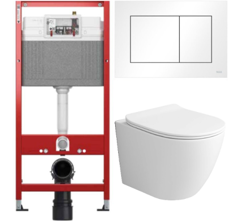 Комплект: инсталляция TECEbase kit 9400413 с белой кнопкой и подвесным унитазом Amore di Mare Delio Tornado P203MW-T