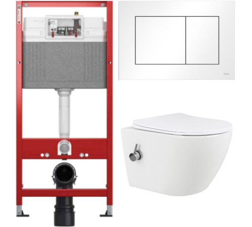 Комплект: инсталляция TECEbase kit 9400413 с белой кнопкой и подвесным унитазом Amore di Mare Lenza Tornado Bidet P252-XT