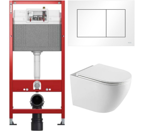 Комплект: инсталляция TECEbase kit 9400413 с белой кнопкой и подвесным унитазом Amore di Mare Lenza Tornado P252-T