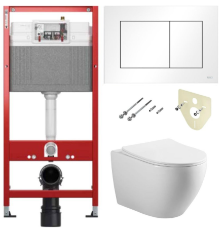Комплект 6 в 1: инсталляция TECEbase kit 9400413 с белой кнопкой и подвесным унитазом Amore di Mare Nemi Tornado P311-T