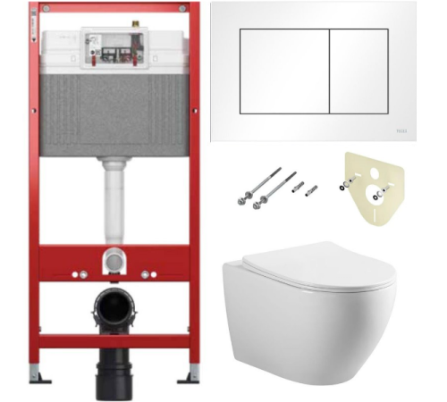 Комплект 6 в 1: инсталляция TECEbase kit 9400413 с белой кнопкой и подвесным унитазом Amore di Mare Nemi Tornado P311-T