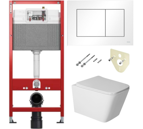 Комплект 6 в 1: инсталляция TECEbase kit 9400413 с белой кнопкой и подвесным унитазом Amore di Mare Tassaro Tornado P202-T 