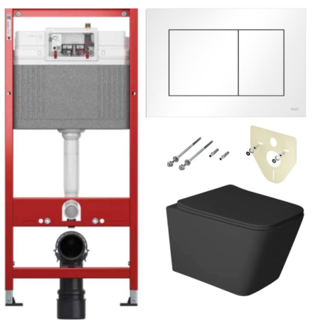 Комплект 6 в 1: инсталляция TECEbase kit 9400413 с белой кнопкой и подвесным унитазом Amore di Mare Tassaro Tornado P202MB-T