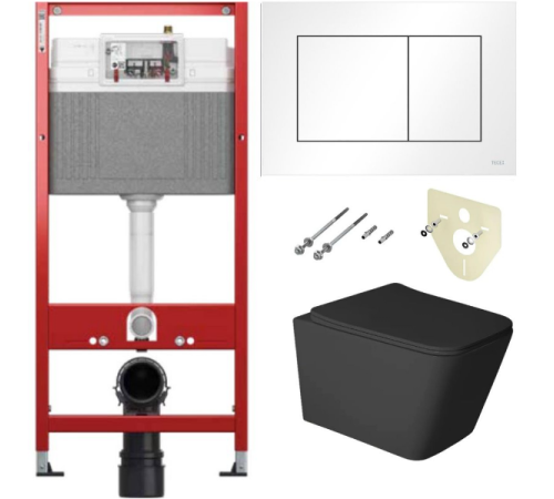 Комплект 6 в 1: инсталляция TECEbase kit 9400413 с белой кнопкой и подвесным унитазом Amore di Mare Tassaro Tornado P202MB-T