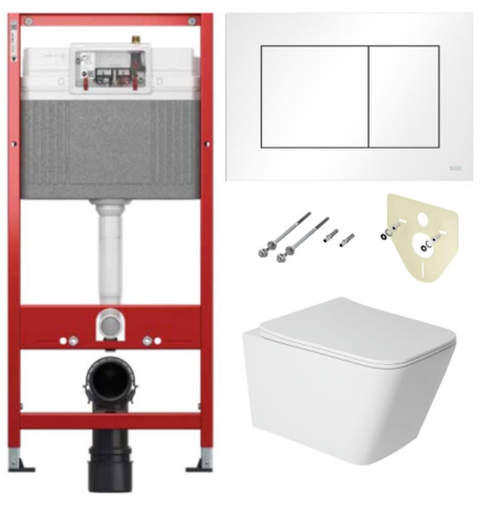 Комплект 6 в 1: инсталляция TECEbase kit 9400413 с белой кнопкой и подвесным унитазом Amore di Mare Tassaro Tornado P202MW-T